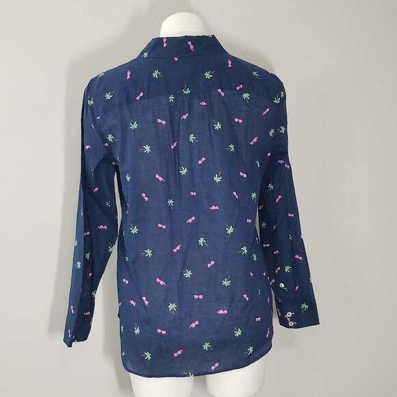 NWT Talbots Navy Blue Novelty Print Sunglasses and Palm Tree Button Up Shirt - Picture 3 of 7